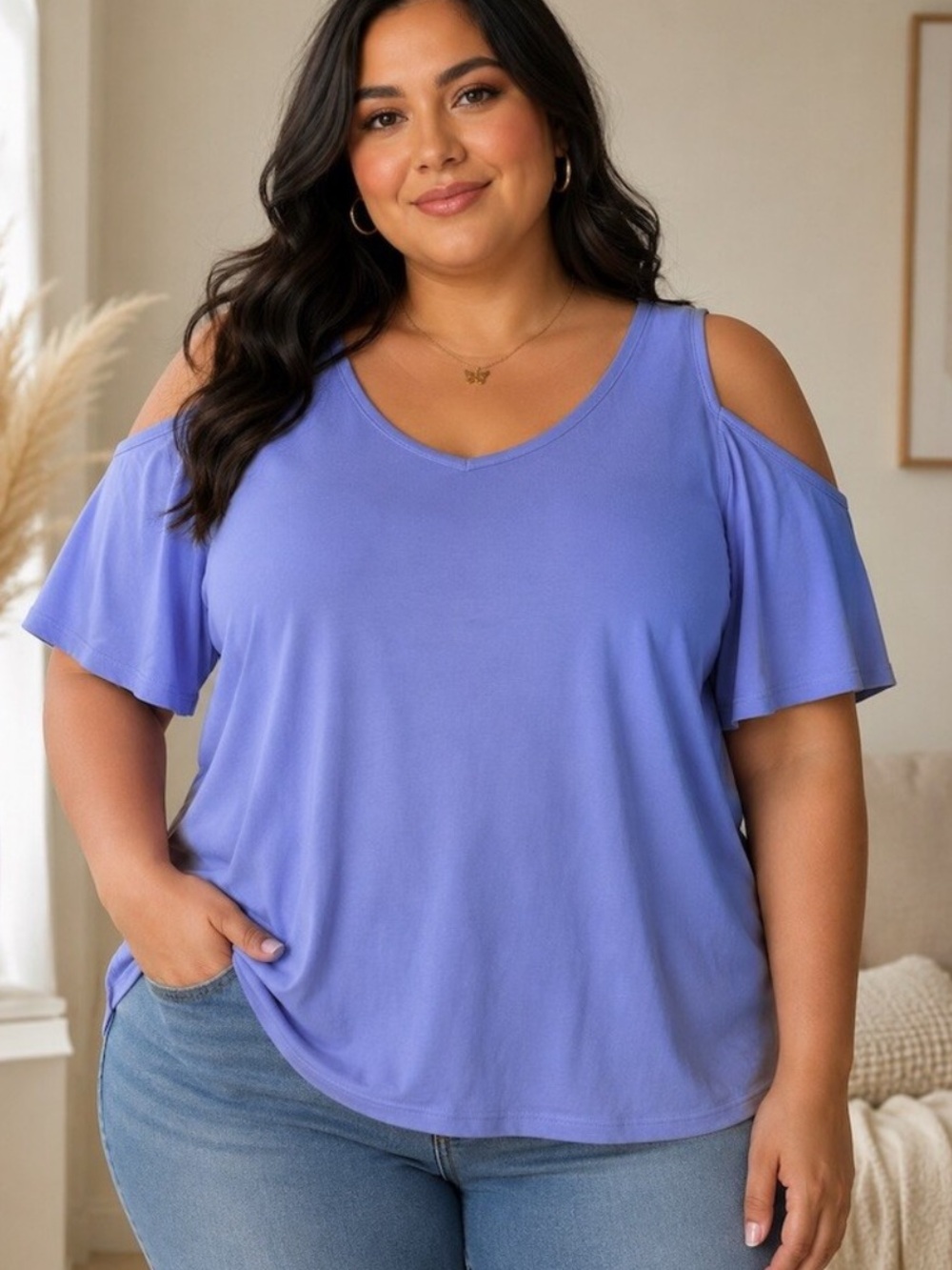 just be Lavender Cold-Shoulder V-Neck Tank Top